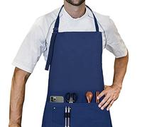 LessMo Barbecue Grembiule, Grembiule da Cucina 100% Cotone Grembiule con Laccio Regolabile e Due Tasche, qualità Professionale, 70 x 85cm, Blu Reale