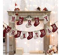 LessMo Buon Natale Bandierine, Stendardo Natalizio a Forma di Calzino in Tela Scozzese Decorazione per Caminetto Wall Tree, Ideale per la Decorazione Domestica di Natale