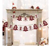LessMo Buon Natale Banner, Stendardo Natalizio a Forma di Pino in Tela Scozzese Decorazione per Caminetto a Parete, Ideale per la Decorazione Domestica di Natale