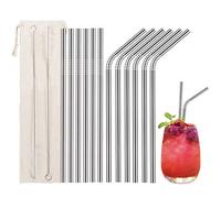 LessMo Cannucce Acciaio Inox, Set da 12 Ecologica Atossiche Cannuccie Riutilizzabili Metallo con 2 Spazzola di Pulizia e Borsa per Cocktail, Milk, Smoothies, Milkshake, Succhi, Bevande Fredde