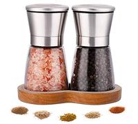 LessMo Macina Pepe, Macinasale, Macinaspezie, Set da 2, Saliera e Pepiera Manuale in Vetro e Acciaio Inox, Macinino per Sale e Pepe Professionale per Sale Marino Grosso, Pepe in Grani