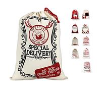 LessMo Sacchetto di tela di Natale, grande borsa di tela con cordino di serraggio, fai da te borsa in cotone partito favori per lo stoccaggio di grandi pacchetti di Natale