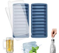 LessMo vaschetta del ghiaccio, silicone, con coperchio, ideale per lo sport e bottiglie d'acqua, 10 cavità (set di 2, blu)