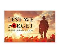 Lest We Forget - Bandiera commemorativa per il giorno della memoria, 90 cm x 150 cm, bandiere commemorative del D-Day, bandiere commemorative con papavero per eroi di guerra, soldati delle forze