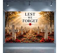 Lest We Forget Banner, grande striscione con papaveri per il giorno della memoria, decorazione per interni ed esterni, giardino, scuola, chiesa (180 × 110 cm)