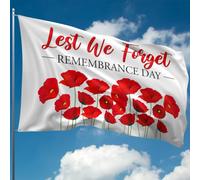 Lest We Forget Flag - Bandiera commemorativa - Bandiera con papavero rosso per il D-Day della Seconda Guerra Mondiale, VE Day- Doppia cucitura - 2 occhielli in ottone, grande 1,5 x 0,9 m