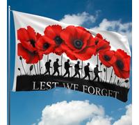 Lest We Forget Flag - Bandiera commemorativa - Bandiera con papavero rosso per il D-Day della Seconda Guerra Mondiale, VE Day- Doppia cucitura - 2 occhielli in ottone, grande 1,5 x 0,9 m