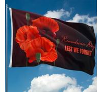 Lest We Forget Flag - Bandiera commemorativa - Bandiera con papavero rosso per il D-Day della Seconda Guerra Mondiale, VE Day- Doppia cucitura - 2 occhielli in ottone, grande 1,5 x 0,9 m