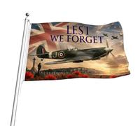 Lest We Forget Remembrance Flag 1,5 x 0,9 m, striscione con papavero spitfire della seconda guerra mondiale, bandiera commemorativa britannica con decorazione per il giorno della memoria, giorno della