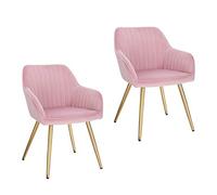 Lestarain 2 X Sedia Poltroncina da Sala Pranzo, Sedie Moderne da Cucina con Schienale e Braccioli, in Velluto, per Camera da Letto Soggiorno, Gambe Metalliche d'Oro Rosa