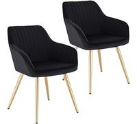 Lestarain 2 X Sedia Poltroncina da Sala Pranzo Sedie Moderne da Cucina con Schienale e Braccioli Sedia Imbottita in Velluto per Camera da Letto Soggiorno Gambe Metalliche d'Oro Nero LCNI72003-2