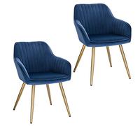Lestarain 2 X Sedia Poltroncina da Sala Pranzo Sedie Moderne da Cucina con Schienale e Braccioli Sedia Imbottita in Velluto per Camera da Letto Soggiorno Gambe Metalliche d'Oro Blu LCNI72007-2