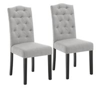 Lestarain 2x Sedie da Pranzo con Schienale Alto, Sedie da Cucina Trapuntate con Rivetti, Sedie Imbottite per Soggiorno, Camera, Sedile in Lino, Gambe in Legno Massello, Grigio Chiaro, LCNI120002-2