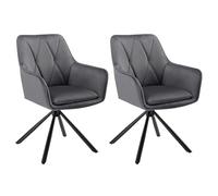 Lestarain 2x Sedie Sala da Pranzo, Sedia da Cucina con Braccioli, Poltroncina con Sedile Girevole, per Salotto, Ufficio, Gambe in Metallo, Superficie in Velluto, Gris Scuro, LCNI125001-2