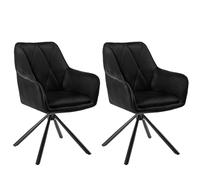 Lestarain 2x Sedie Sala da Pranzo, Sedia da Cucina con Braccioli, Poltroncina con Sedile Girevole, per Salotto, Ufficio, Gambe in Metallo, in Velluto e PU, Nero, LCNI124002-2