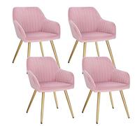 Lestarain 4 X Sedia Poltroncina da Sala Pranzo Sedie Moderne da Cucina con Schienale e Braccioli Sedia Imbottita in Velluto per Camera da Letto Soggiorno Gambe Metalliche d'Oro Rosa LCNI72005-4
