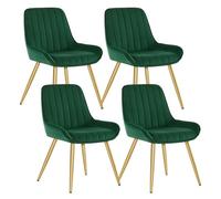 Lestarain 4x Poltroncina da Sala Pranzo Soggiorno Sedia da Scrivania per Cameretta con Schienale Poltrona in Velluto Gambe d'oro in Metallo Verde scuro LCNI73008-4