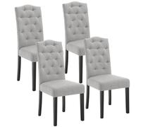 Lestarain 4x Sedie da Pranzo con Schienale Alto, Sedia da Cucina Trapuntate con Rivetti, Sedia Imbottite per Soggiorno, Camera, Sedile in Lino, Gambe in Legno Massello, Grigio Chiaro, LCNI120002-4