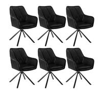 Lestarain 6x Sedie Sala da Pranzo, Sedia da Cucina con Braccioli, Poltroncina con Sedile Girevole, per Salotto, Ufficio, Gambe in Metallo, in Velluto e PU, Nero, LCNI124002-6
