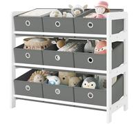 Lestarain Contenitore per Giocattoli con 9 Scatole Rimovibili, Scaffale per Bambini Organizzatore di Giocattoli, Libreria Montessoriana, Bianco+Grigio
