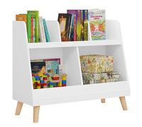 Lestarain Libreria Montessoriana per Bambini, Portalibri con 5 Vani Aperti, Scaffale per Libri da Terra con Gambe in Pino, Mobiletto Cameretta, Bianco, 82x35x70 cm