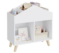 Lestarain Libreria per Bambini, Contenitore per Libri/Giocattoli per Bambini, Libreria Montessori in Mdf per Bambini, con 6 Scomparti Aperti e Gambe in Legno Massiccio, 60x30x64.5 cm, Bianco