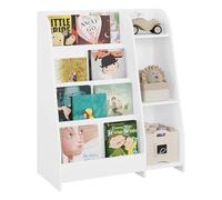 Lestarain Libreria, Scaffale Montessori, con 4 Ripiani e 3 Scomparti, Scaffale per Giocattoli e Libri, Mobile per Cameretta dei Bambini, Bianco, 75x90x34,5 cm