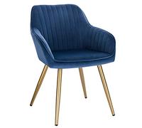 Lestarain Sedia Poltroncina da Sala Pranzo, Sedie Moderne da Cucina con Schienale e Braccioli, in Velluto, per Camera da Letto Soggiorno, Gambe Metalliche d'Oro Blu