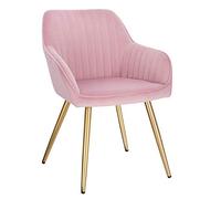 Lestarain Sedia Poltroncina da Sala Pranzo, Sedie Moderne da Cucina con Schienale e Braccioli, in Velluto per Camera da Letto Soggiorno, Gambe Metalliche d'Oro Rosa