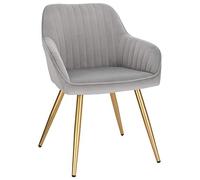 Lestarain Sedia Poltroncina da Sala Pranzo, Sedie Moderne da Cucina con Schienale e Braccioli, per Camera da Letto Soggiorno, Gambe Metalliche d'Oro Velluto Grigio Chiaro