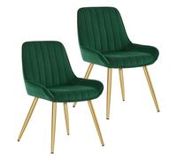Lestarain Set di 2 Sedie da Pranzo, Poltroncine Imbottite | Schienale Curvo, in Velluto oro Metallo, per Salotto, Ufficio, Camera da Letto, Verde Scuro