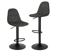Lestarain Set di 2 Sgabelli da Bare Cucina, Sgabelli Alti con Schienale in Velluto, Sedie da Bar con Poggiapiedi, Sedile Altezza Regolabile 60-81 cm, Girevole a 360°, Grigio Scuro, LBAI64001-2