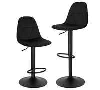 Lestarain Set di 2 Sgabelli da Bare Cucina, Sgabelli Alti con Schienale in Velluto, Sedie da Bar con Poggiapiedi, Sedile Altezza Regolabile 60-81 cm, Girevole a 360°,in Metallo, Nero, LBAI64003-2