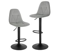 Lestarain Set di 2 Sgabelli da Bare Cucina, Sgabelli Alti con Schienale in Velluto, Sedie da Bar con Poggiapiedi, Sedile Altezza Regolabile 60-81 cm, Girevole a 360°, Grigio Chiaro, LBAI64002-2