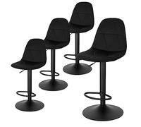 Lestarain Set di 4 Sgabelli da Bare Cucina, Sgabelli Alti con Schienale in Velluto, Sedie da Bar con Poggiapiedi, Sedile Altezza Regolabile 60-81 cm, Girevole a 360°,in Metallo, Nero, LBAI64003-4