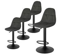 Lestarain Set di 4 Sgabelli da Bare Cucina, Sgabelli Alti con Schienale in Velluto, Sedie da Bar con Poggiapiedi, Sedile Altezza Regolabile 60-81 cm, Girevole a 360°, Grigio Scuro, LBAI64001-4