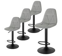 Lestarain Set di 4 Sgabelli da Bare Cucina, Sgabelli Alti con Schienale in Velluto, Sedie da Bar con Poggiapiedi, Sedile Altezza Regolabile 60-81 cm, Girevole a 360°, Grigio Chiaro, LBAI64002-4