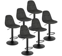 Lestarain Set di 6 Sgabelli da Bare Cucina, Sgabelli Alti con Schienale in Velluto, Sedie da Bar con Poggiapiedi, Sedile Altezza Regolabile 60-81 cm, Girevole a 360°, Grigio Scuro, LBAI64001-6