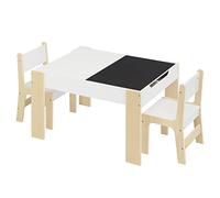Lestarain Set di Tavolino e Sedie per Bambini in Legno, Tavolo Contenitore con 2 Sedie e Lavagna Nera, Mobili per Cameretta, Stanza dei Giochi, Bianco + Venature Legno