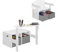 Lestarain Tavolo per Bambini con Sedia, Panca Portagiochi con 2 Scatole, Mobili 2 in 1, per Cameretta dei Bambini, Soggiorno, in MDF e TNT, Bianco + Grigio