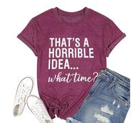 L'estate delle donne è un'idea orribile a che ora top lettera uscire atletica allentata magliette 2026 trendy vestibilità ampia girocollo casual t-shirt alla moda magliette a maniche corte, vino, L