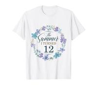 L'Estate Ho compiuto 12 Anni. Floreale 12 ° Compleanno Donne Ragazze Maglietta con Stampa Grafica Economica, Uomo, Bianco, L