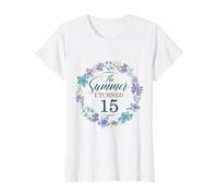 L'Estate Ho compiuto 15 Anni. Floreale 15 ° Compleanno Donne Ragazze Maglietta con Stampa Grafica Economica, Donna, Bianco, S