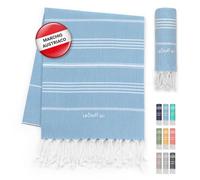 LeStoff Telo mare XXL - 100% Cotone bio, 200 x 200 cm, Prelavato, Assorbente, Asciugatura Rapida, Fouta, Telo Spiaggia grande, Telo Bagno, Telo Yoga, Asciugamano sportivo, Coperta (Light Blue)