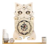 Lesunbak Kit di orologio puzzle in legno a forma di gatto, ornamenti creativi da scrivania, design a forma di gatto, per soggiorno, bar, libreria, area di lavoro, sala studio