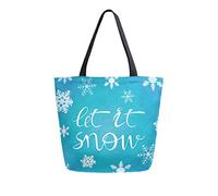 Let It Snow Borsa tote in tela blu con fiocchi di neve natalizia Borsa a tracolla casual da donna Borsa della spesa grande riutilizzabile