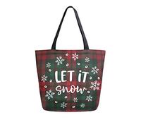 Let It Snow Borsa tote in tela scozzese a quadretti natalizi Borsa a tracolla casual da donna Borsa della spesa grande riutilizzabile