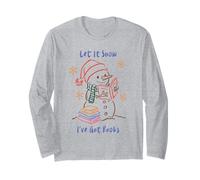 Let It Snow I've Got Books, Cozy Snowman Reading Winter Cute Maglia a Manica