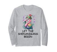 Let The Shenanigans Begin Mardi Gras Flamingo St Patrick's Maglia a Manica