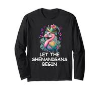 Let The Shenanigans Begin St Patricks Flamingo Mardi Gras Maglia a Manica